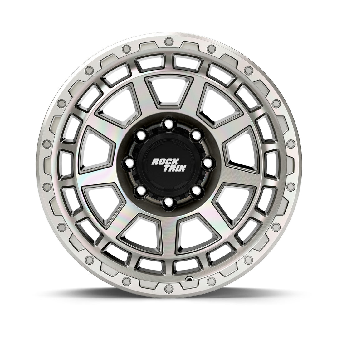 Rocktrix Offroad Wheels - RT114 8Lug 18x9, 20x9, ET-12, Machined Silver rim - Heavy Duty Rim, for Chevrolet, GMC, Ram, Ford