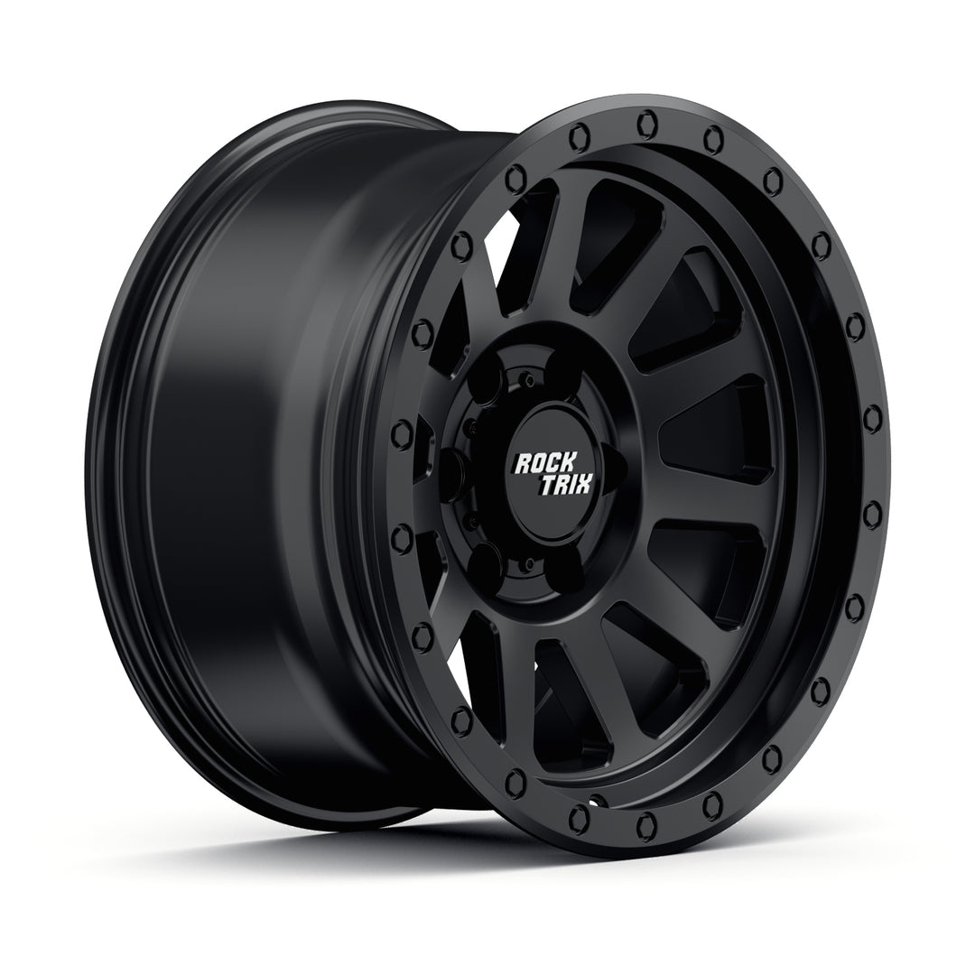 Rocktrix RT120 11 straight spoke 17x9 wheel, Matte Black, 6 lug 6x135 / 6x139.7, fits Ford, Toyota, Lexus, Chevrolet, GMC
