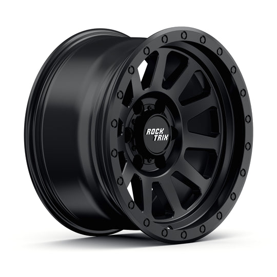 Rocktrix RT120 11 straight spoke 17x9 wheel, Matte Black, 6 lug 6x135 / 6x139.7, fits Ford, Toyota, Lexus, Chevrolet, GMC