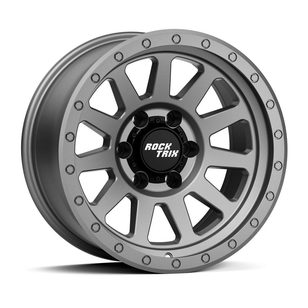 Rocktrix RT120 11 straight spoke 17x9 wheel, Matte Gunmetal, 6 lug 6x135 / 6x139.7, fits Ford, Toyota, Lexus, Chevrolet, GMC