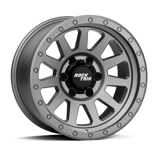 Rocktrix RT120 11 straight spoke 17x9 wheel, Matte Gunmetal, 6 lug 6x135 / 6x139.7, fits Ford, Toyota, Lexus, Chevrolet, GMC