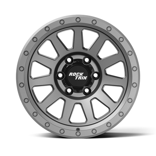 Rocktrix RT120 11 straight spoke 17x9 wheel, Matte Gunmetal, 6 lug 6x135 / 6x139.7, fits Ford, Toyota, Lexus, Chevrolet, GMC