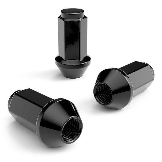 RockTrix offroad wheel lug nuts, cone seat, HD, heavy duty, XL extended length, closed bulge, black