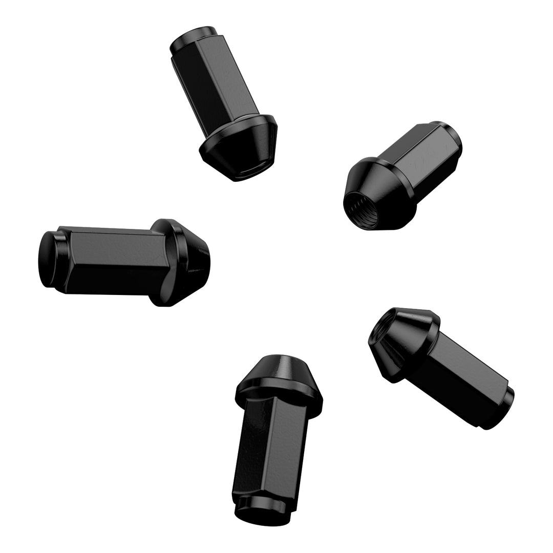 RockTrix offroad wheel lug nuts, cone seat, HD, heavy duty, XL extended length, closed bulge, black