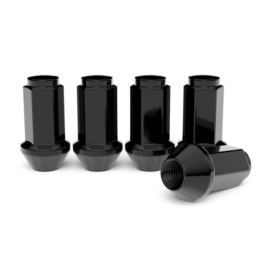 RockTrix offroad wheel lug nuts, cone seat, HD, heavy duty, XL extended length, closed bulge, black