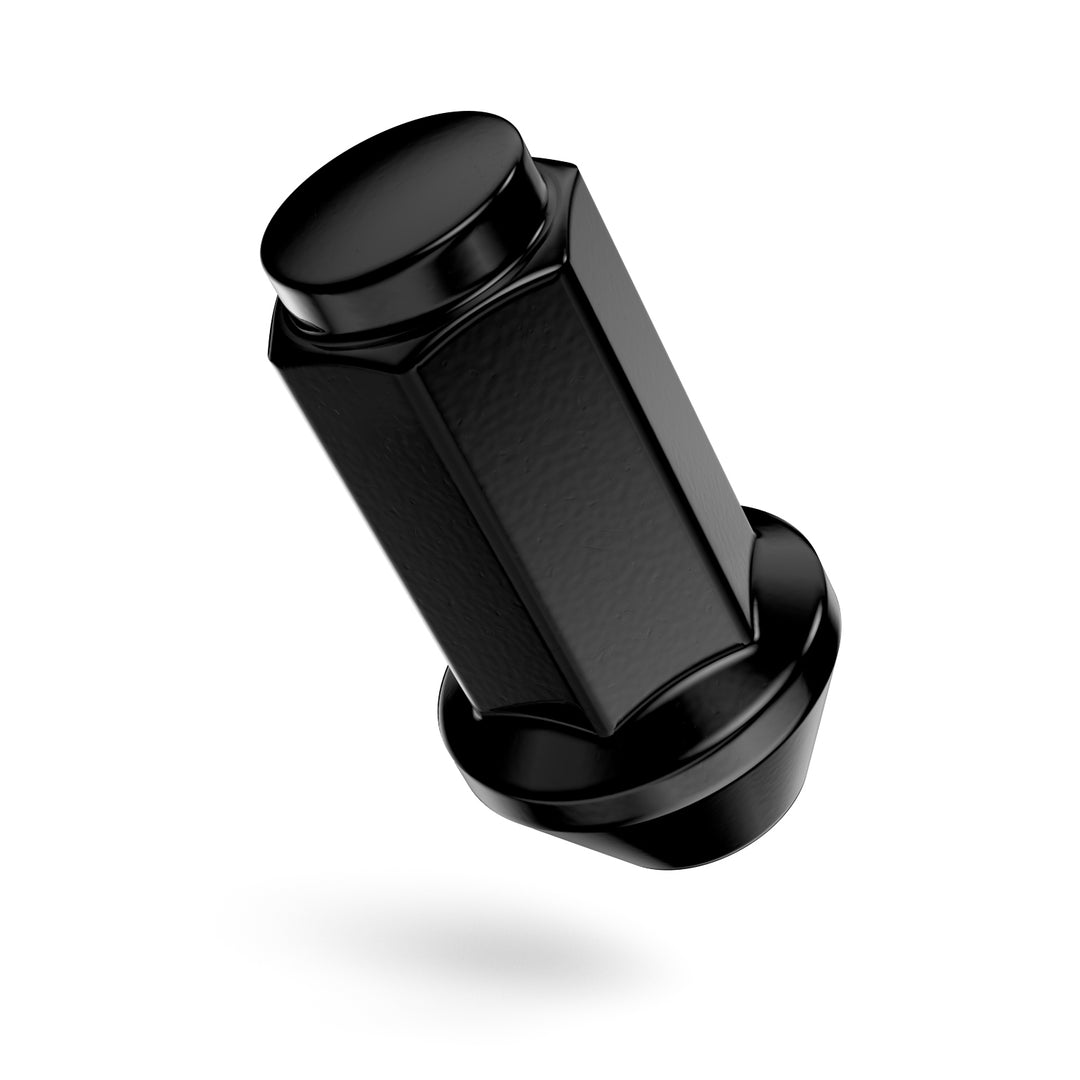 RockTrix offroad wheel lug nuts, cone seat, HD, heavy duty, XL extended length, closed bulge, black