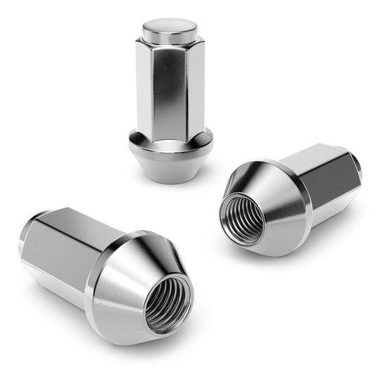 RockTrix offroad wheel lug nuts, cone seat, HD, heavy duty, XL extended length, closed bulge, silver