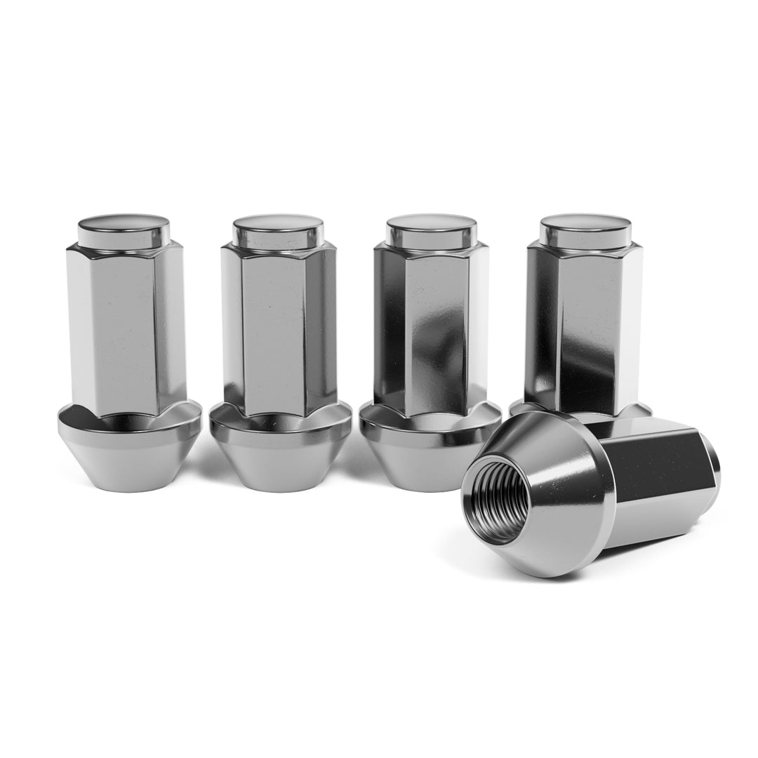 RockTrix offroad wheel lug nuts, cone seat, HD, heavy duty, XL extended length, closed bulge, silver