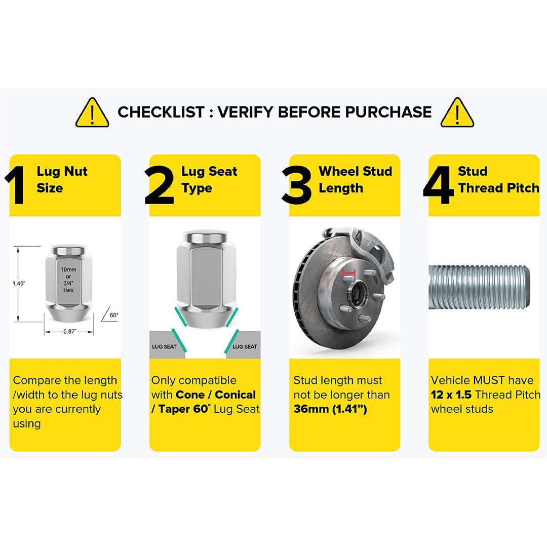 RockTrix 1/2"x20 Bulge Lug Nuts - Silver - Checklist: Verify Before Purchase