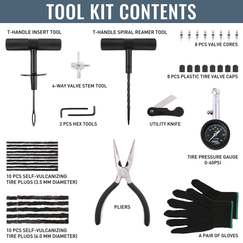 RockTrix Tire Repair Kit 48 pcs - Tool Kit Contents