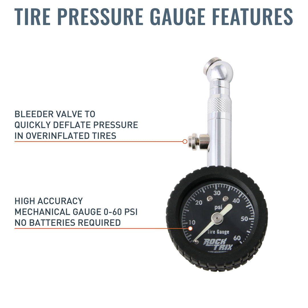 RockTrix Tire Repair Kit 48 pcs - Tire Pressure Gauge Features